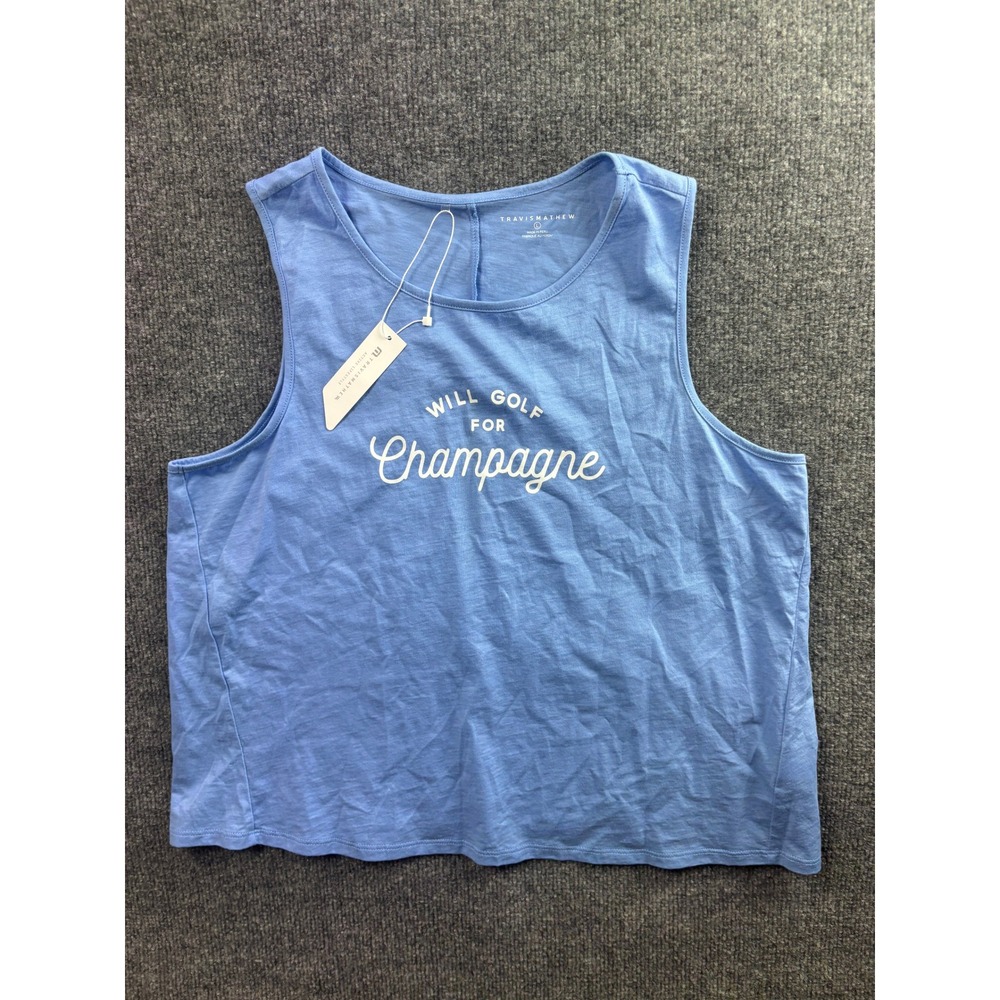 TravisMathew Tank Top Women Large Blue Will Golf For Champagne Spring Fling
